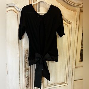 NWT BCBG black knit sweater w/open back and silk bow tie. Super festive and fun!